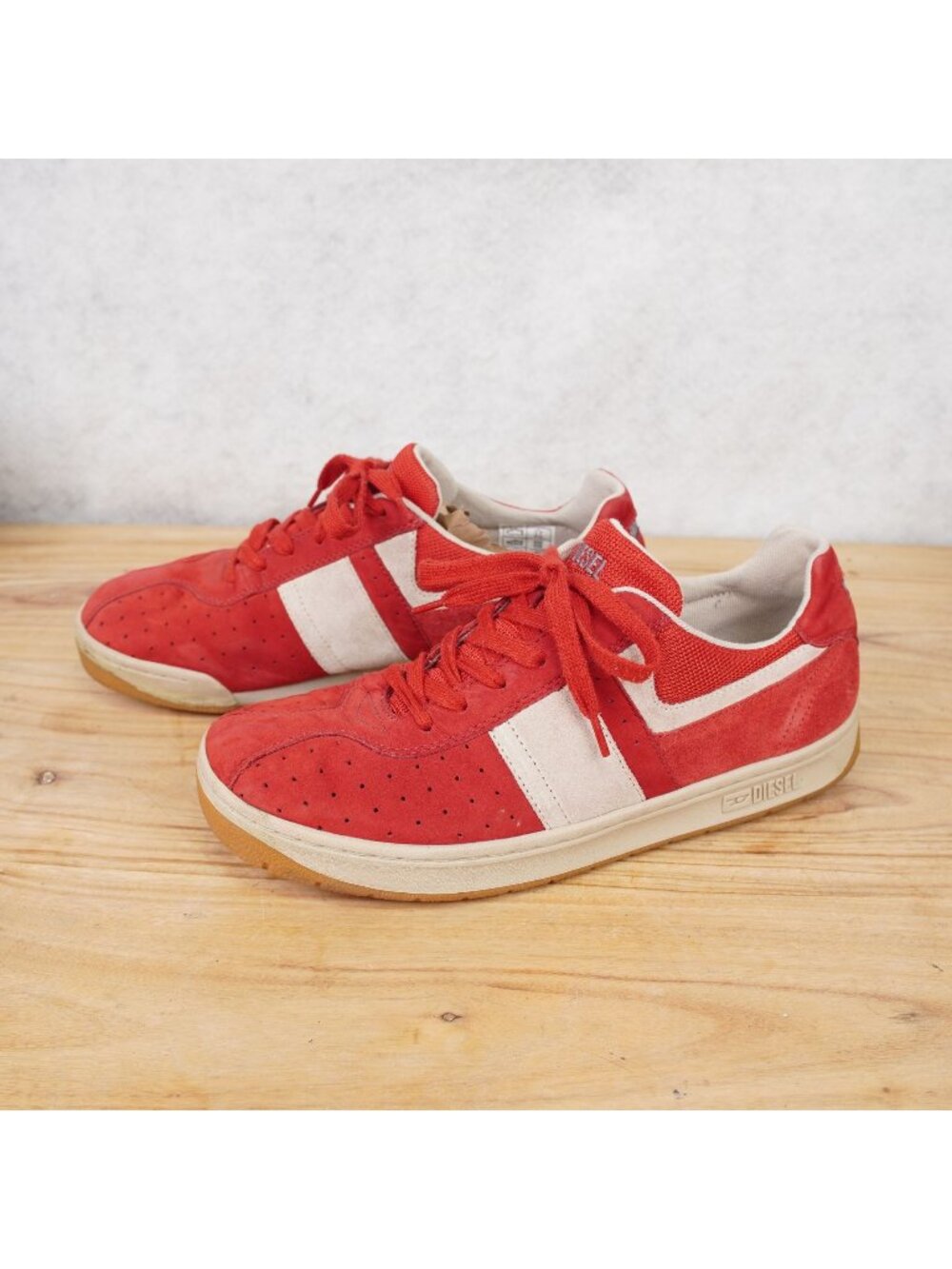 Diesel Footwear Mens Red Suede Leather Low Top Sneaker Shoes Size US 12